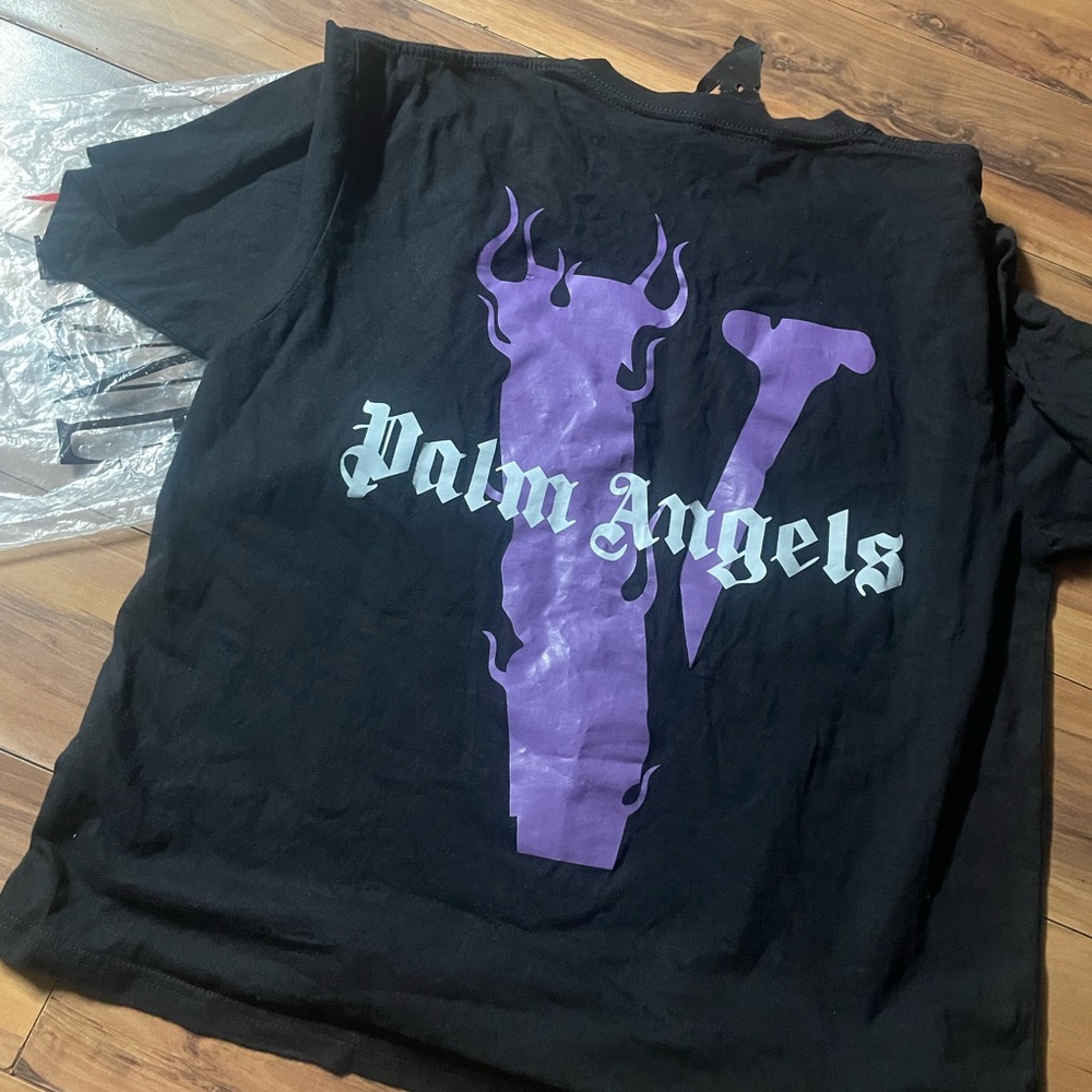 Palm Angels Black Tee with Purple Graphic